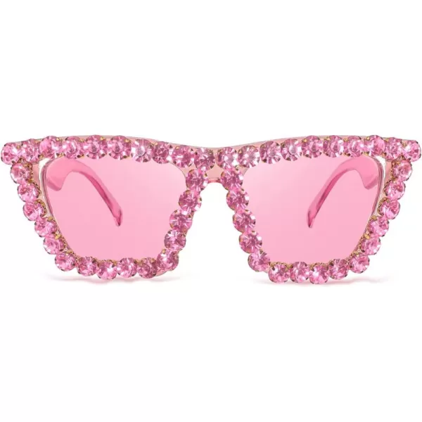 FEISEDY Women Crystal Square Cat Eye Sunglasses Sparkling Trendy Retro Cateye Sunglasses B2898Pink