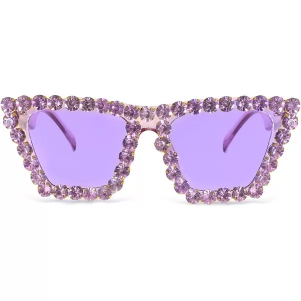 FEISEDY Women Crystal Square Cat Eye Sunglasses Sparkling Trendy Retro Cateye Sunglasses B2898Purple