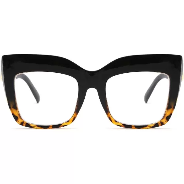 FEISEDY Womens Square Oversized Blue Light Filtering Reading Glasses B2627Blackleopard