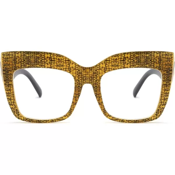 FEISEDY Womens Square Oversized Blue Light Filtering Reading Glasses B2627Yellow Grid