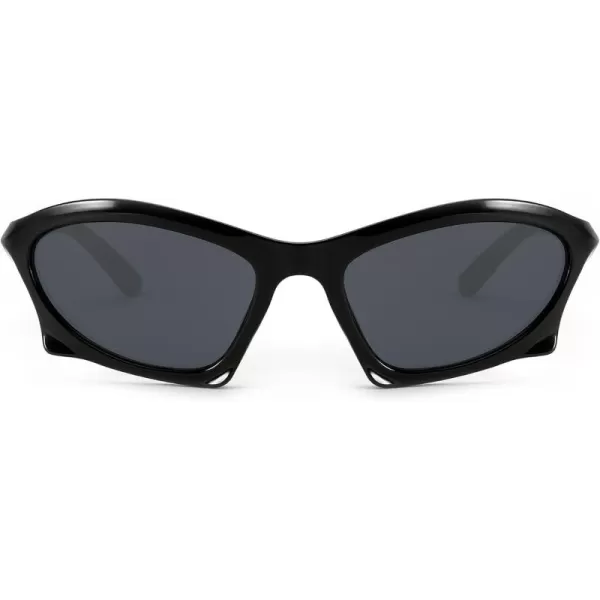 FEISEDY Wrap Around Fashion Sunglasses for Women Men Vintage Trendy Y2K Sunglasses Cool Bat Sport Sun Glasses B2335001 Black FrameGray Lens