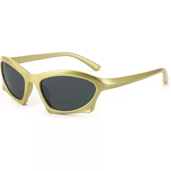 FEISEDY Wrap Around Fashion Sunglasses for Women Men Vintage Trendy Y2K Sunglasses Cool Bat Sport Sun Glasses B2335002 Yellow FrameGray Lens