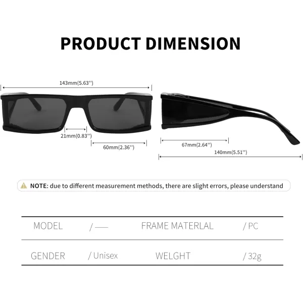 FEISEDY Cool Futuristic Rectangular Sunglasses Cyber Men Women Punk Style Cosplay Sun Glasses B2739Black Frame  Black Grey Lens