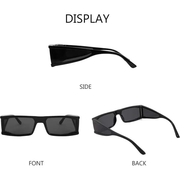 FEISEDY Cool Futuristic Rectangular Sunglasses Cyber Men Women Punk Style Cosplay Sun Glasses B2739Black Frame  Black Grey Lens