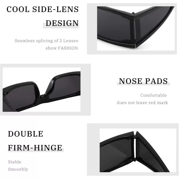 FEISEDY Cool Futuristic Rectangular Sunglasses Cyber Men Women Punk Style Cosplay Sun Glasses B2739Black Frame  Black Grey Lens