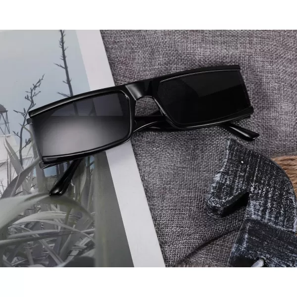 FEISEDY Cool Futuristic Rectangular Sunglasses Cyber Men Women Punk Style Cosplay Sun Glasses B2739Black Frame  Black Grey Lens