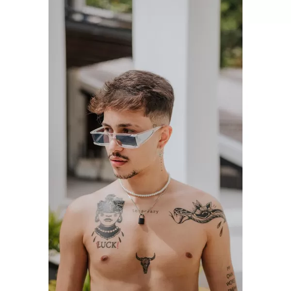 FEISEDY Cool Futuristic Rectangular Sunglasses Cyber Men Women Punk Style Cosplay Sun Glasses B2739Black Frame  Black Grey Lens