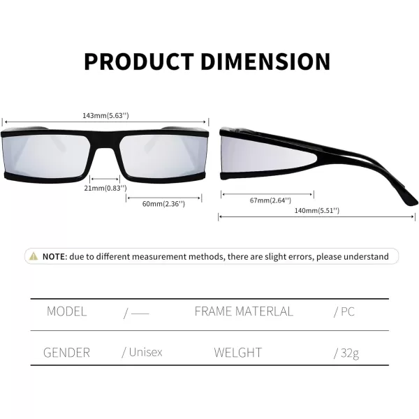 FEISEDY Cool Futuristic Rectangular Sunglasses Cyber Men Women Punk Style Cosplay Sun Glasses B2739Black Frame  Silver Lens