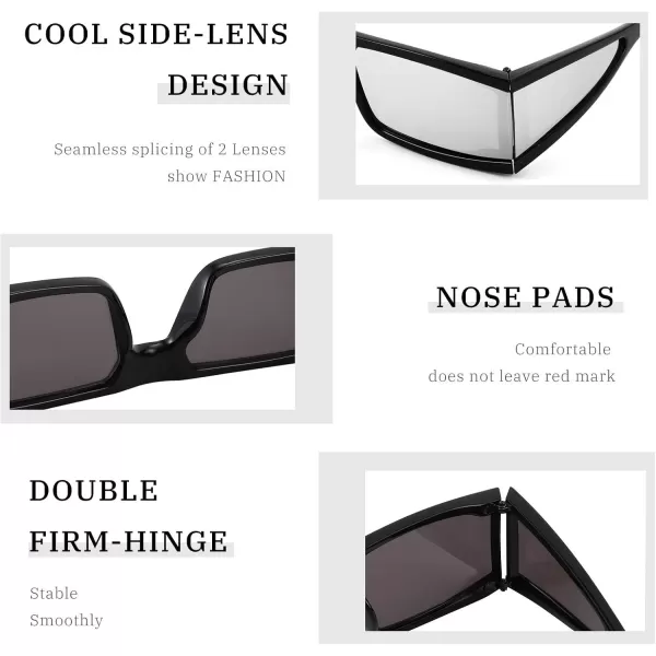 FEISEDY Cool Futuristic Rectangular Sunglasses Cyber Men Women Punk Style Cosplay Sun Glasses B2739Black Frame  Silver Lens