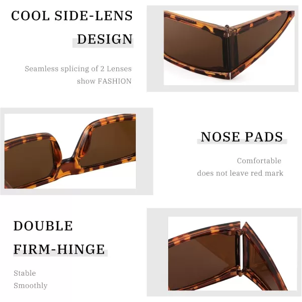 FEISEDY Cool Futuristic Rectangular Sunglasses Cyber Men Women Punk Style Cosplay Sun Glasses B2739Leopard Frame  Tea Lens