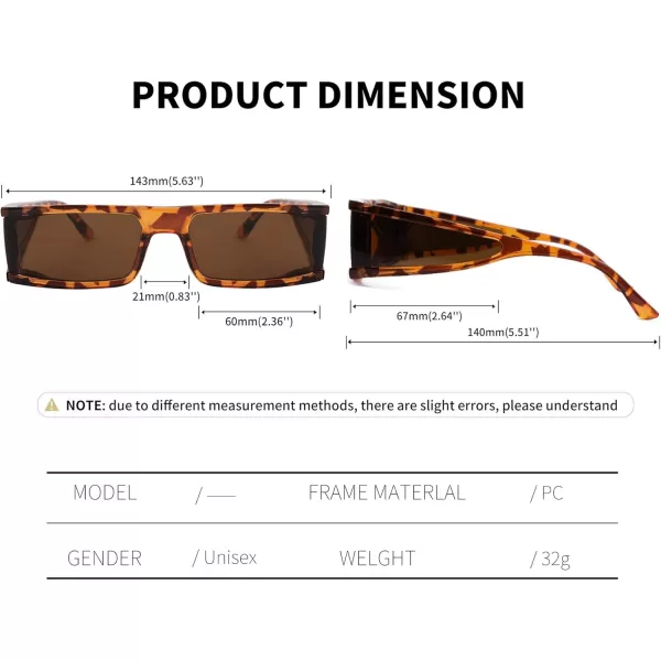 FEISEDY Cool Futuristic Rectangular Sunglasses Cyber Men Women Punk Style Cosplay Sun Glasses B2739Leopard Frame  Tea Lens