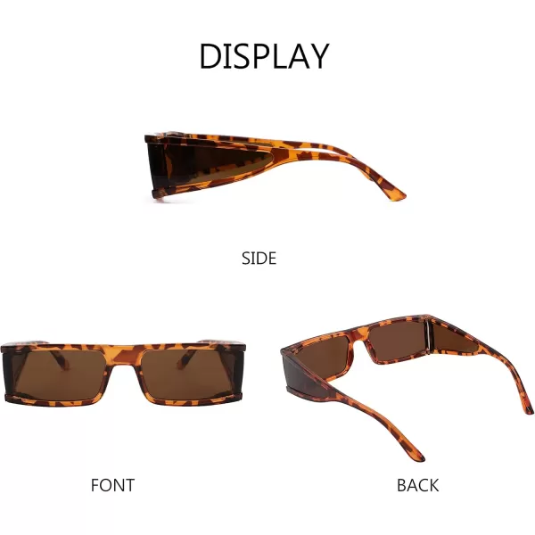 FEISEDY Cool Futuristic Rectangular Sunglasses Cyber Men Women Punk Style Cosplay Sun Glasses B2739Leopard Frame  Tea Lens