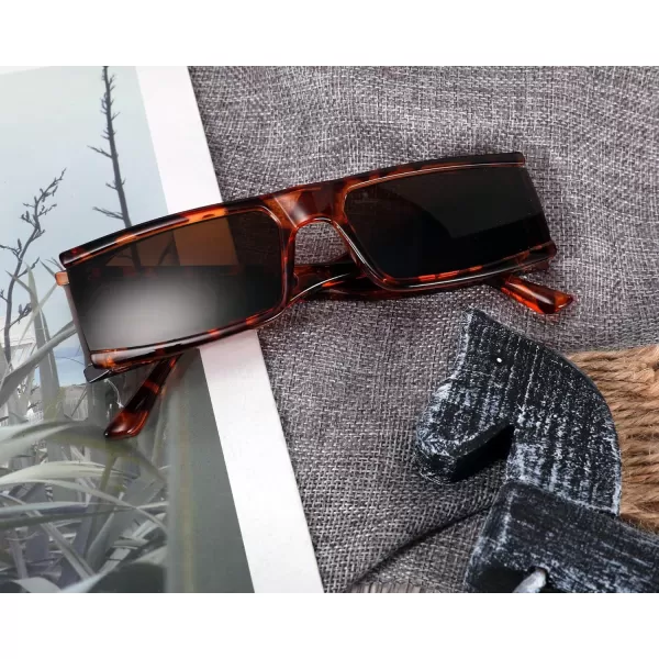 FEISEDY Cool Futuristic Rectangular Sunglasses Cyber Men Women Punk Style Cosplay Sun Glasses B2739Leopard Frame  Tea Lens