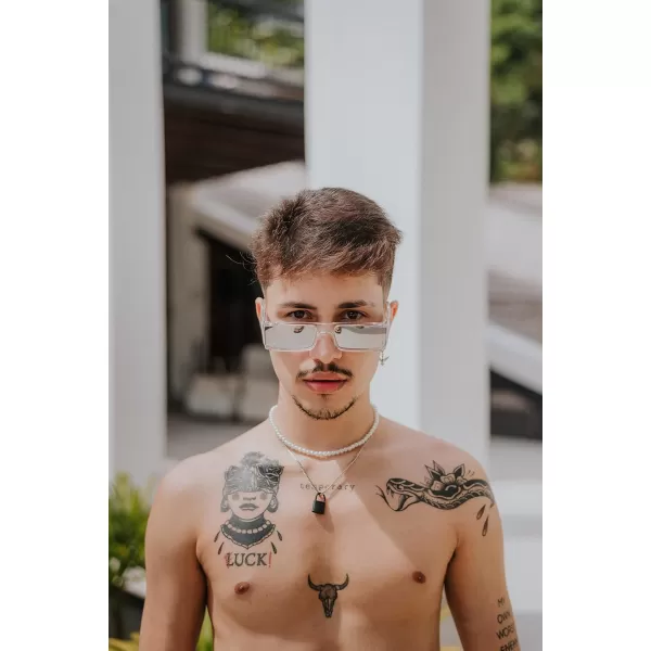FEISEDY Cool Futuristic Rectangular Sunglasses Cyber Men Women Punk Style Cosplay Sun Glasses B2739Leopard Frame  Tea Lens