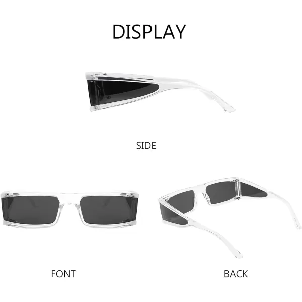 FEISEDY Cool Futuristic Rectangular Sunglasses Cyber Men Women Punk Style Cosplay Sun Glasses B2739Transparent Frame  Black Grey Lens