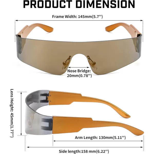 FEISEDY Futuristic Visor Punk Sunglasses Rimless One Piece Goggles Miorred Shades Women Men B2927Gold Mirrored