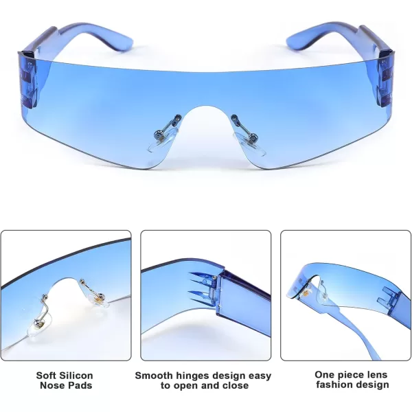 FEISEDY Futuristic Visor Punk Sunglasses Rimless One Piece Goggles Miorred Shades Women Men B2927Gradient Blue Mirrored