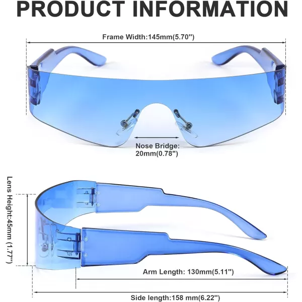 FEISEDY Futuristic Visor Punk Sunglasses Rimless One Piece Goggles Miorred Shades Women Men B2927Gradient Blue Mirrored