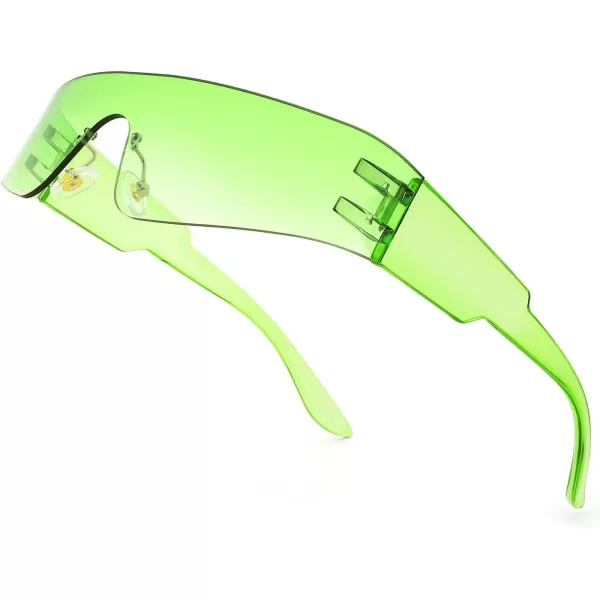 FEISEDY Futuristic Visor Punk Sunglasses Rimless One Piece Goggles Miorred Shades Women Men B2927Gradient Green Mirrored