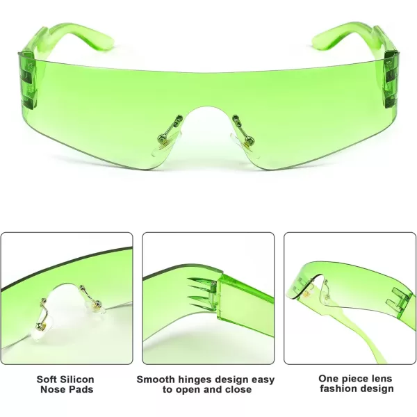 FEISEDY Futuristic Visor Punk Sunglasses Rimless One Piece Goggles Miorred Shades Women Men B2927Gradient Green Mirrored