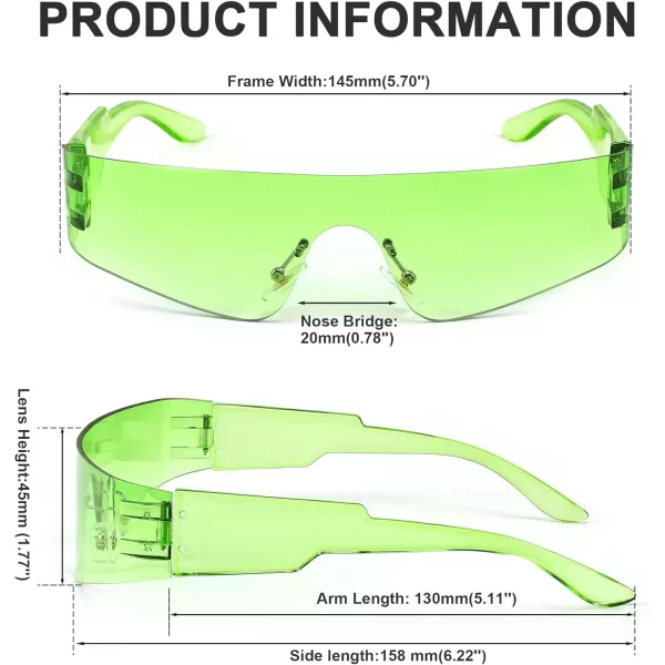 FEISEDY Futuristic Visor Punk Sunglasses Rimless One Piece Goggles Miorred Shades Women Men B2927Gradient Green Mirrored