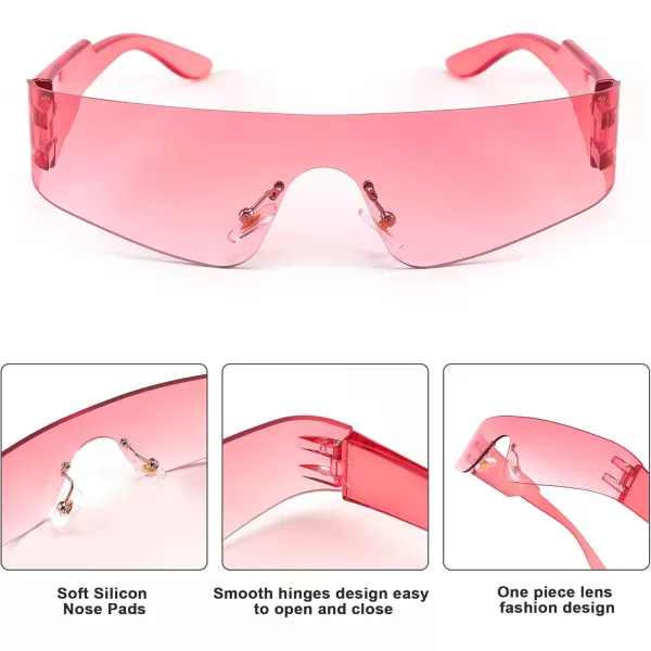 FEISEDY Futuristic Visor Punk Sunglasses Rimless One Piece Goggles Miorred Shades Women Men B2927Gradient Pink Mirrored