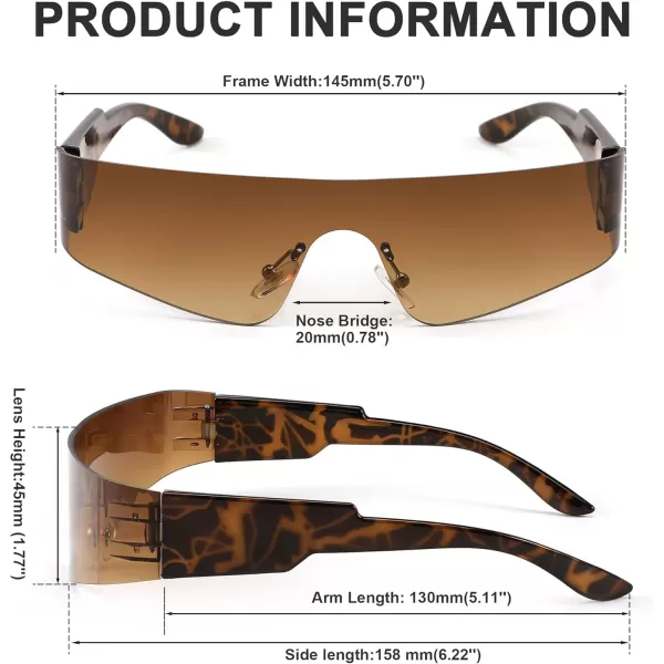 FEISEDY Futuristic Visor Punk Sunglasses Rimless One Piece Goggles Miorred Shades Women Men B2927Gradient Yellow Mirrored