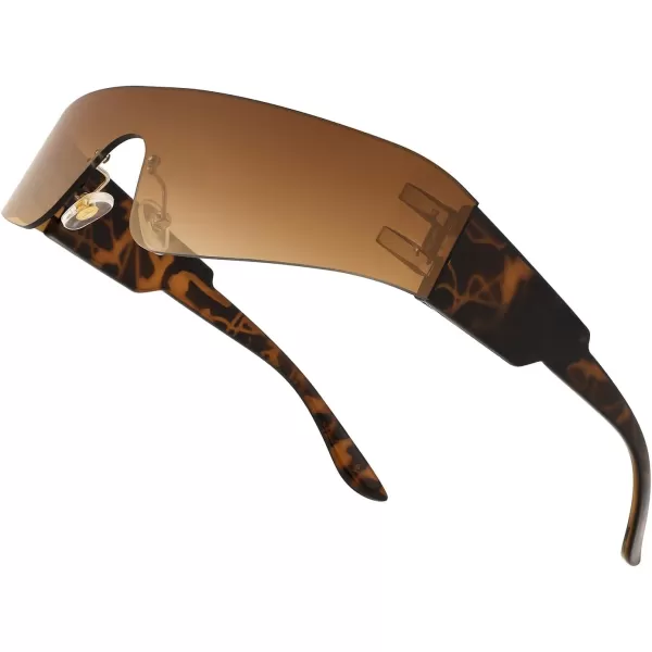 FEISEDY Futuristic Visor Punk Sunglasses Rimless One Piece Goggles Miorred Shades Women Men B2927Gradient Yellow Mirrored