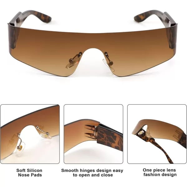FEISEDY Futuristic Visor Punk Sunglasses Rimless One Piece Goggles Miorred Shades Women Men B2927Gradient Yellow Mirrored