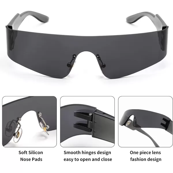 FEISEDY Futuristic Visor Punk Sunglasses Rimless One Piece Goggles Miorred Shades Women Men B2927Grey Mirrored