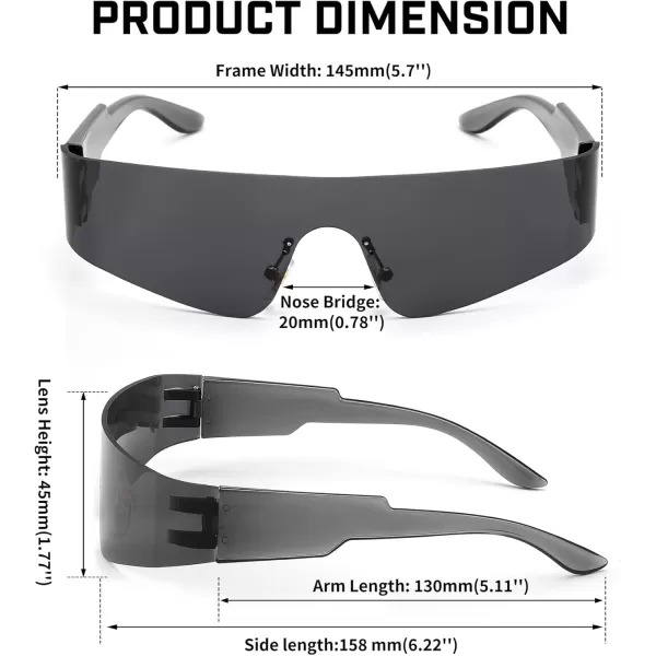 FEISEDY Futuristic Visor Punk Sunglasses Rimless One Piece Goggles Miorred Shades Women Men B2927Grey Mirrored