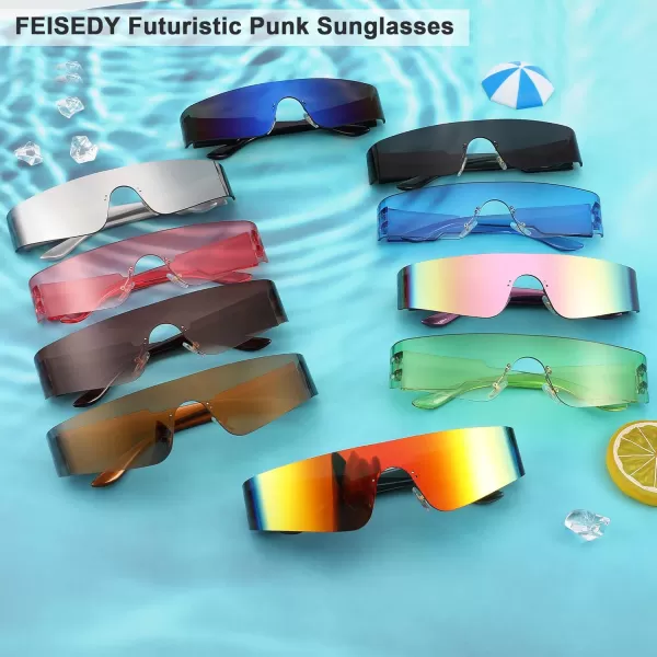 FEISEDY Futuristic Visor Punk Sunglasses Rimless One Piece Goggles Miorred Shades Women Men B2927Pink Mirrored