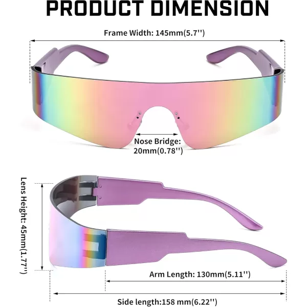 FEISEDY Futuristic Visor Punk Sunglasses Rimless One Piece Goggles Miorred Shades Women Men B2927Pink Mirrored