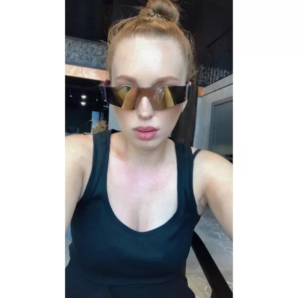 FEISEDY Futuristic Visor Punk Sunglasses Rimless One Piece Goggles Miorred Shades Women Men B2927Pink Mirrored