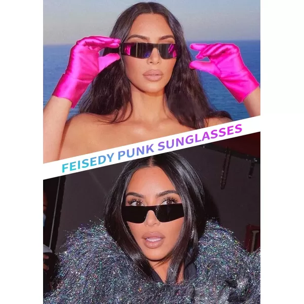 FEISEDY Futuristic Visor Punk Sunglasses Rimless One Piece Goggles Miorred Shades Women Men B2927Pink Mirrored