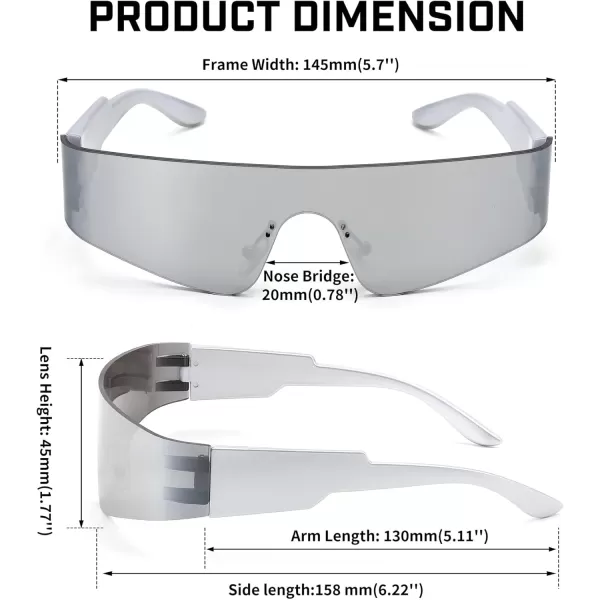 FEISEDY Futuristic Visor Punk Sunglasses Rimless One Piece Goggles Miorred Shades Women Men B2927White Mirrored