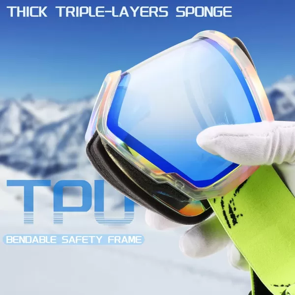 FEISEDY Goggles OTG  Over Glasses MotorcycleSkiSnowmobile Goggles for Men Women ampamp Youth  100 UV Protection B2960A1revoblue Vlt 57