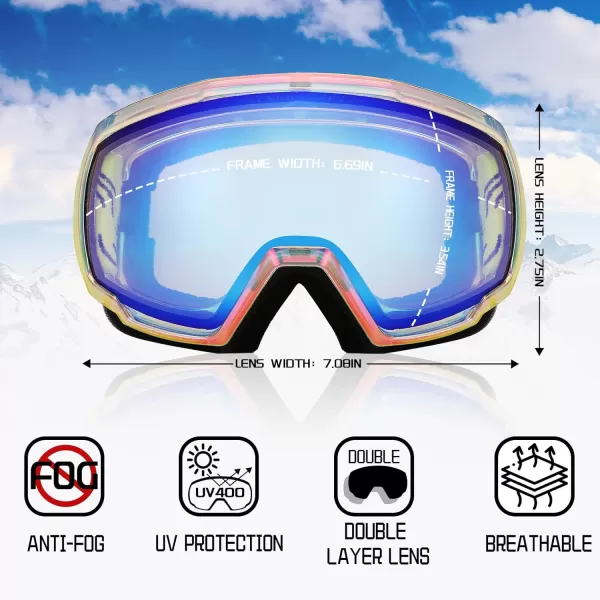 FEISEDY Goggles OTG  Over Glasses MotorcycleSkiSnowmobile Goggles for Men Women ampamp Youth  100 UV Protection B2960A1revoblue Vlt 57