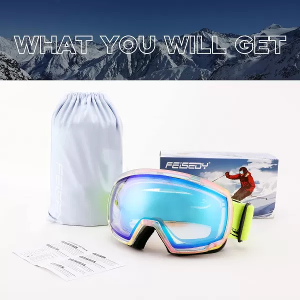 FEISEDY Goggles OTG  Over Glasses MotorcycleSkiSnowmobile Goggles for Men Women ampamp Youth  100 UV Protection B2960A1revoblue Vlt 57