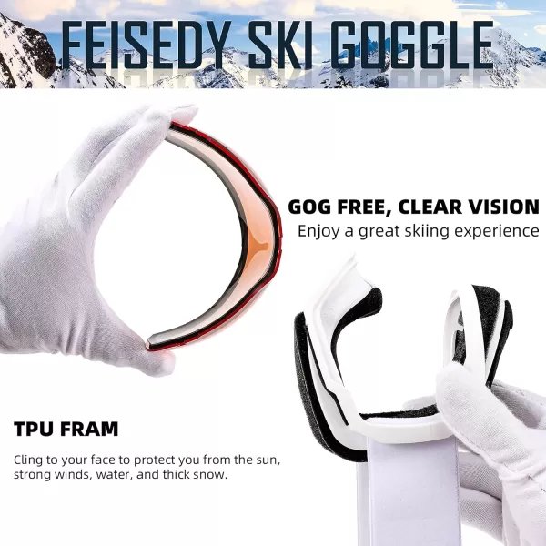 FEISEDY Goggles OTG  Over Glasses MotorcycleSkiSnowmobile Goggles for Men Women ampamp Youth  100 UV Protection B2960Orange Vlt 46
