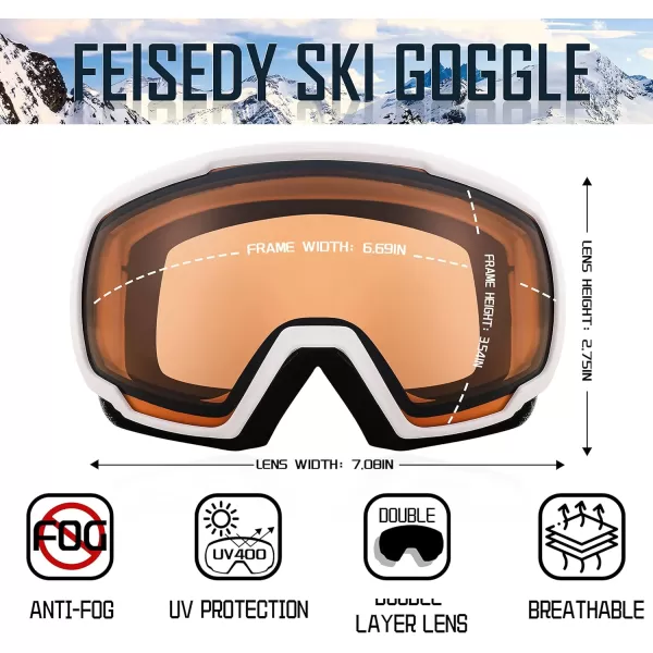 FEISEDY Goggles OTG  Over Glasses MotorcycleSkiSnowmobile Goggles for Men Women ampamp Youth  100 UV Protection B2960Orange Vlt 46