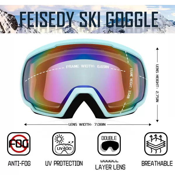 FEISEDY Goggles OTG  Over Glasses MotorcycleSkiSnowmobile Goggles for Men Women ampamp Youth  100 UV Protection B2960Revogreen Vlt 43