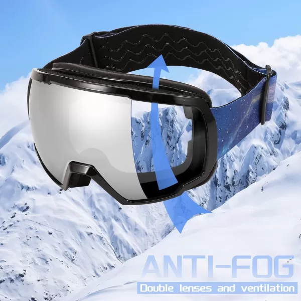 FEISEDY Goggles OTG  Over Glasses MotorcycleSkiSnowmobile Goggles for Men Women ampamp Youth  100 UV Protection B2960Silver Vlt 22