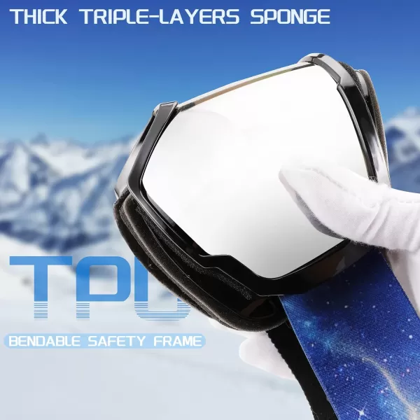 FEISEDY Goggles OTG  Over Glasses MotorcycleSkiSnowmobile Goggles for Men Women ampamp Youth  100 UV Protection B2960Silver Vlt 22