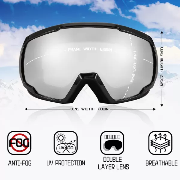 FEISEDY Goggles OTG  Over Glasses MotorcycleSkiSnowmobile Goggles for Men Women ampamp Youth  100 UV Protection B2960Silver Vlt 22