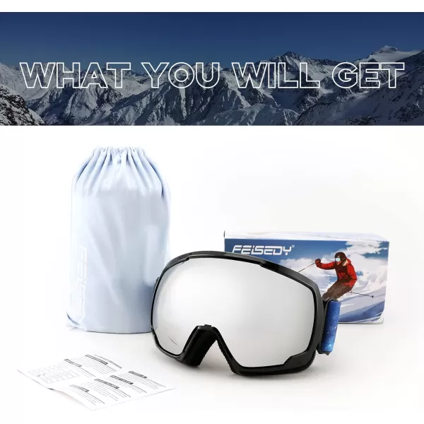 FEISEDY Goggles OTG  Over Glasses MotorcycleSkiSnowmobile Goggles for Men Women ampamp Youth  100 UV Protection B2960Silver Vlt 22