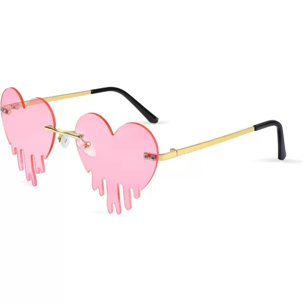 FEISEDY Heart Sunglasses for Women Men Rimless Irregular Heart Shaped Metal Frame Party Halloween Colorful Glasses B4058Pink