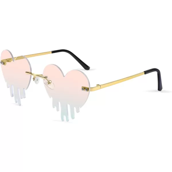 FEISEDY Heart Sunglasses for Women Men Rimless Irregular Heart Shaped Metal Frame Party Halloween Colorful Glasses B4058Pink Mirror