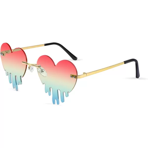 FEISEDY Heart Sunglasses for Women Men Rimless Irregular Heart Shaped Metal Frame Party Halloween Colorful Glasses B4058PinkGreen
