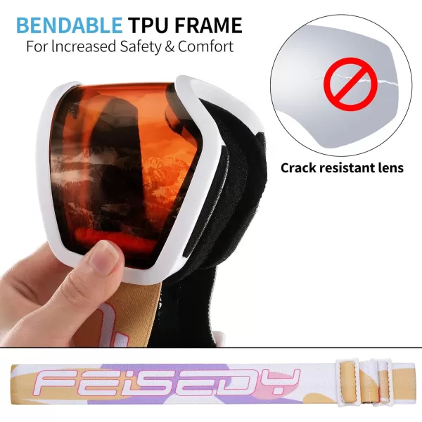 FEISEDY Kids Ski GogglesSnowboard Goggles for Boys Girl YouthOTG Anti Fog UV Protection Snow Goggles B0019White Frame  Orange Mirrored Lens Vlt 34